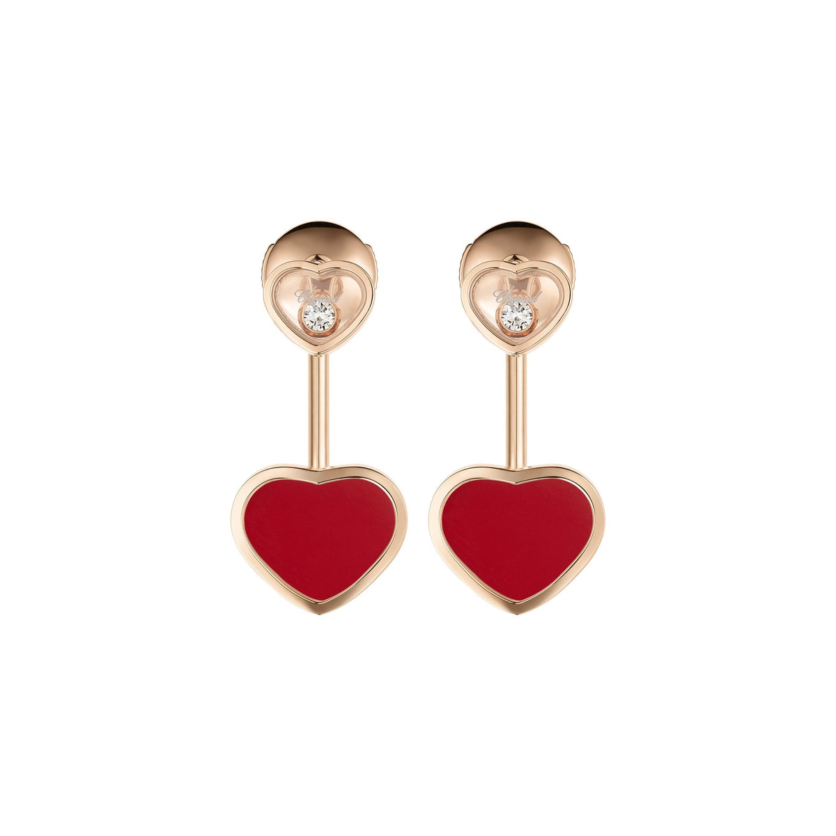 Chopard Happy Hearts earrings in 18k ethical rose gold with moving diamonds view 3