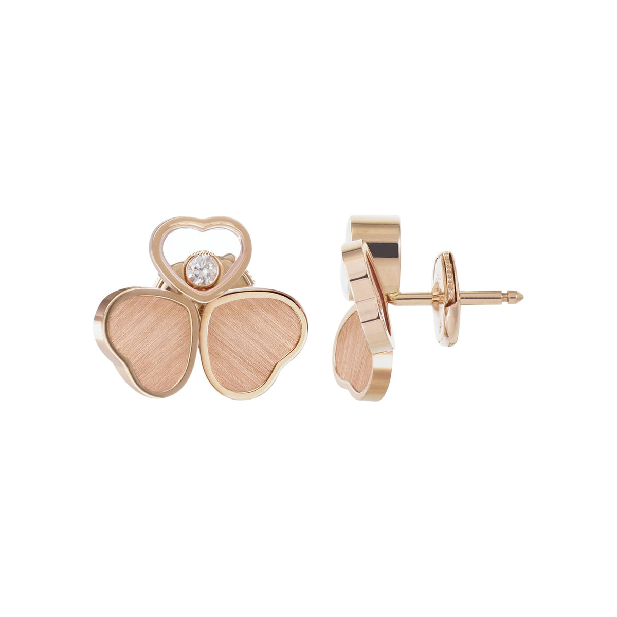 Chopard Happy Hearts earrings in 18k ethical rose gold with moving diamonds view 2
