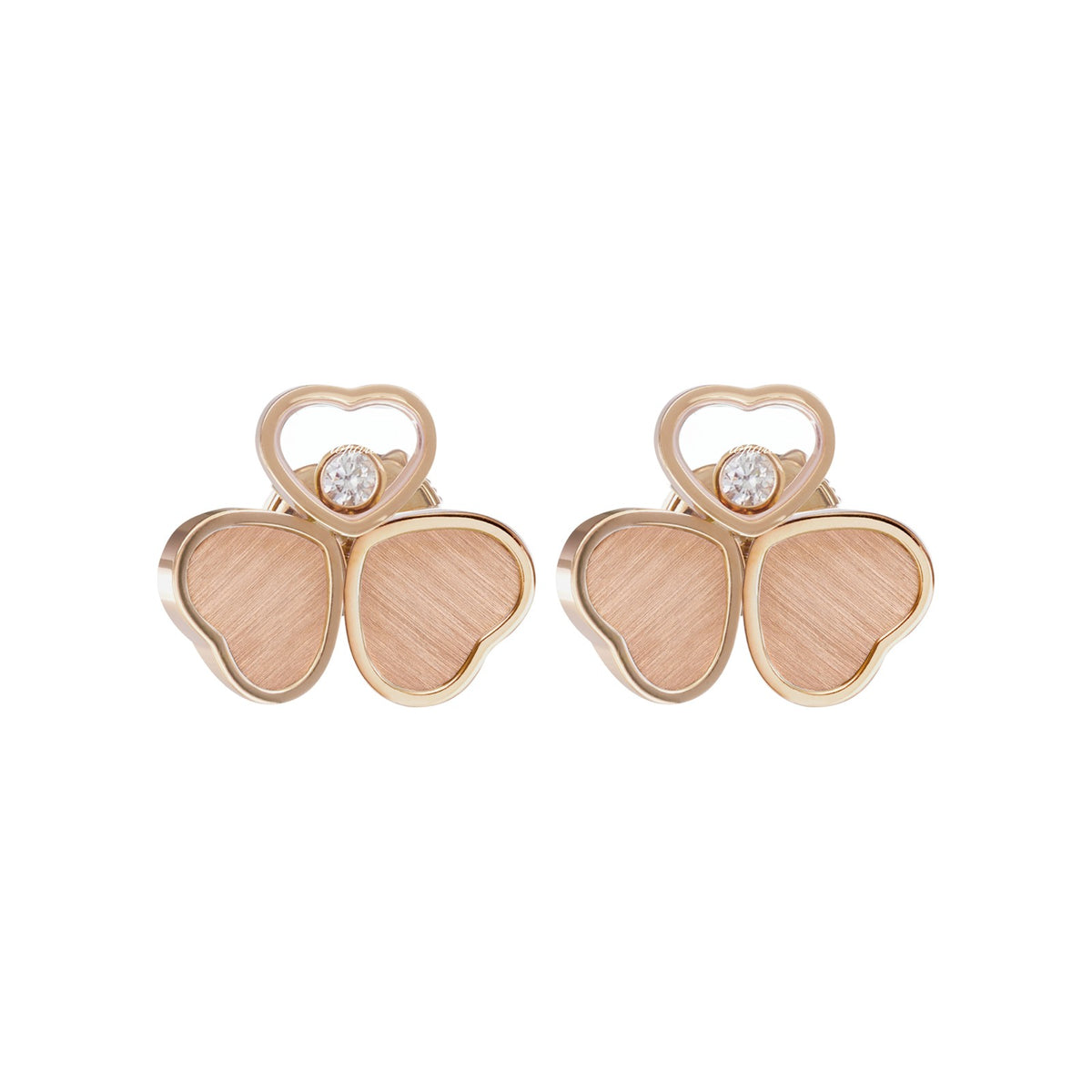 Chopard Happy Hearts earrings in 18k ethical rose gold with moving diamonds view 3