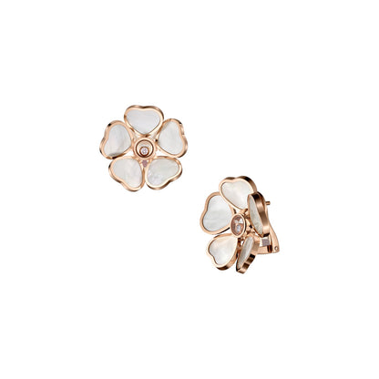 Chopard Happy Hearts earrings in 18k ethical rose gold with moving diamonds and mother of pearl