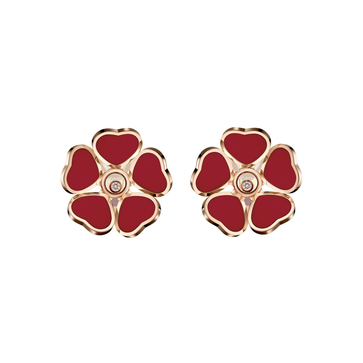 Chopard Happy Hearts earrings in 18k ethical rose gold with moving diamonds view 3