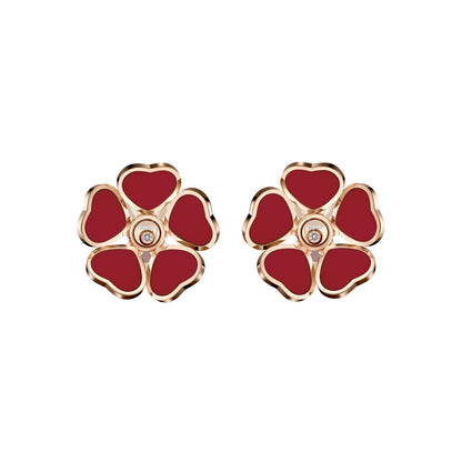 Chopard Happy Hearts earrings in 18k ethical rose gold with moving diamonds view 3