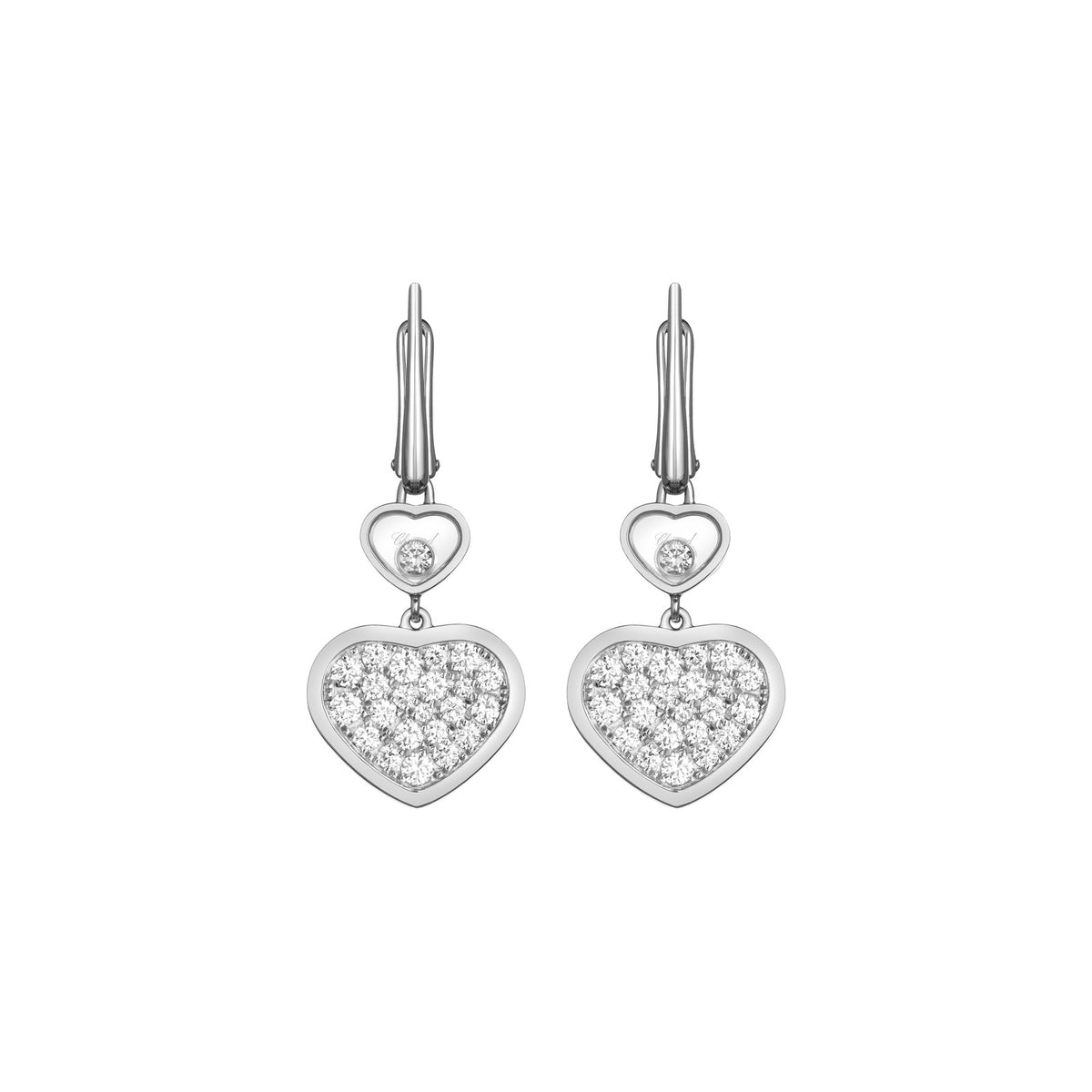Chopard Happy Hearts earrings in 18k ethical white gold with moving diamonds view 3