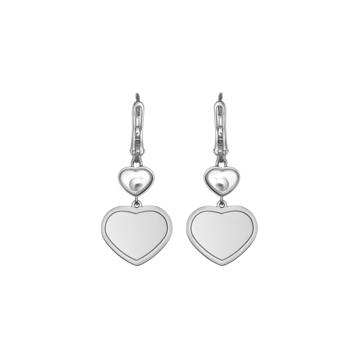 Chopard Happy Hearts earrings in 18k ethical white gold with moving diamonds view 4