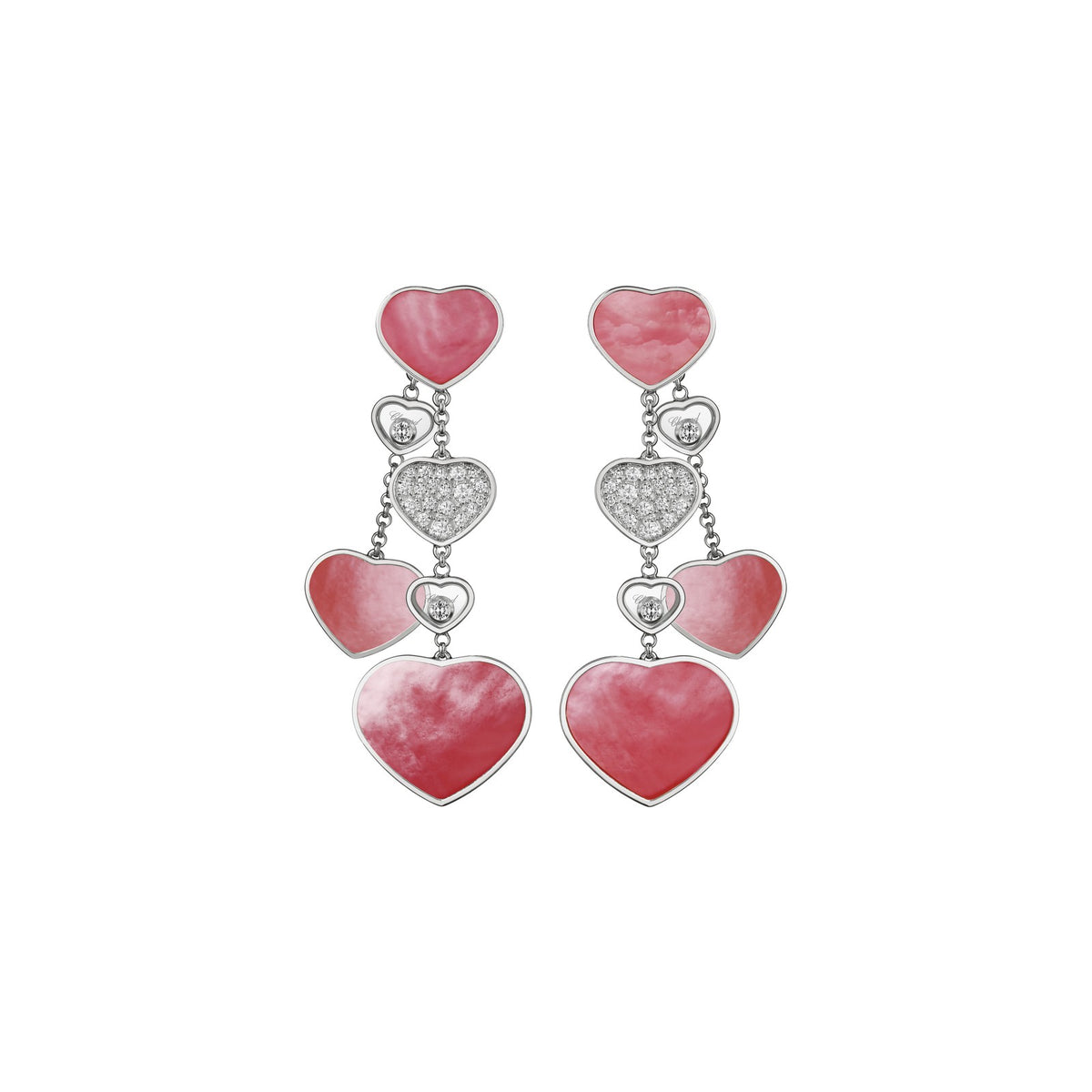 Chopard Happy Hearts earrings in 18k ethical white gold with mother of pearl view 3