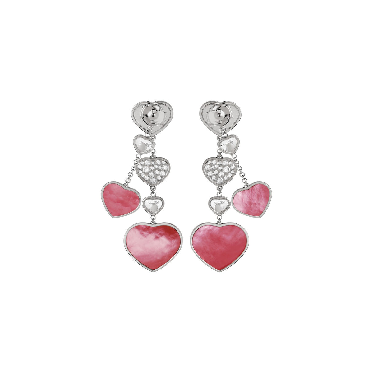 Chopard Happy Hearts earrings in 18k ethical white gold with mother of pearl view 4