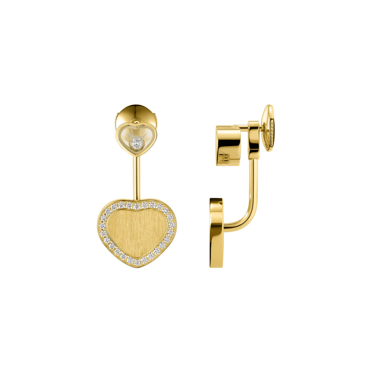 Chopard Happy Hearts earrings in 18k ethical yellow gold with moving diamonds view 2