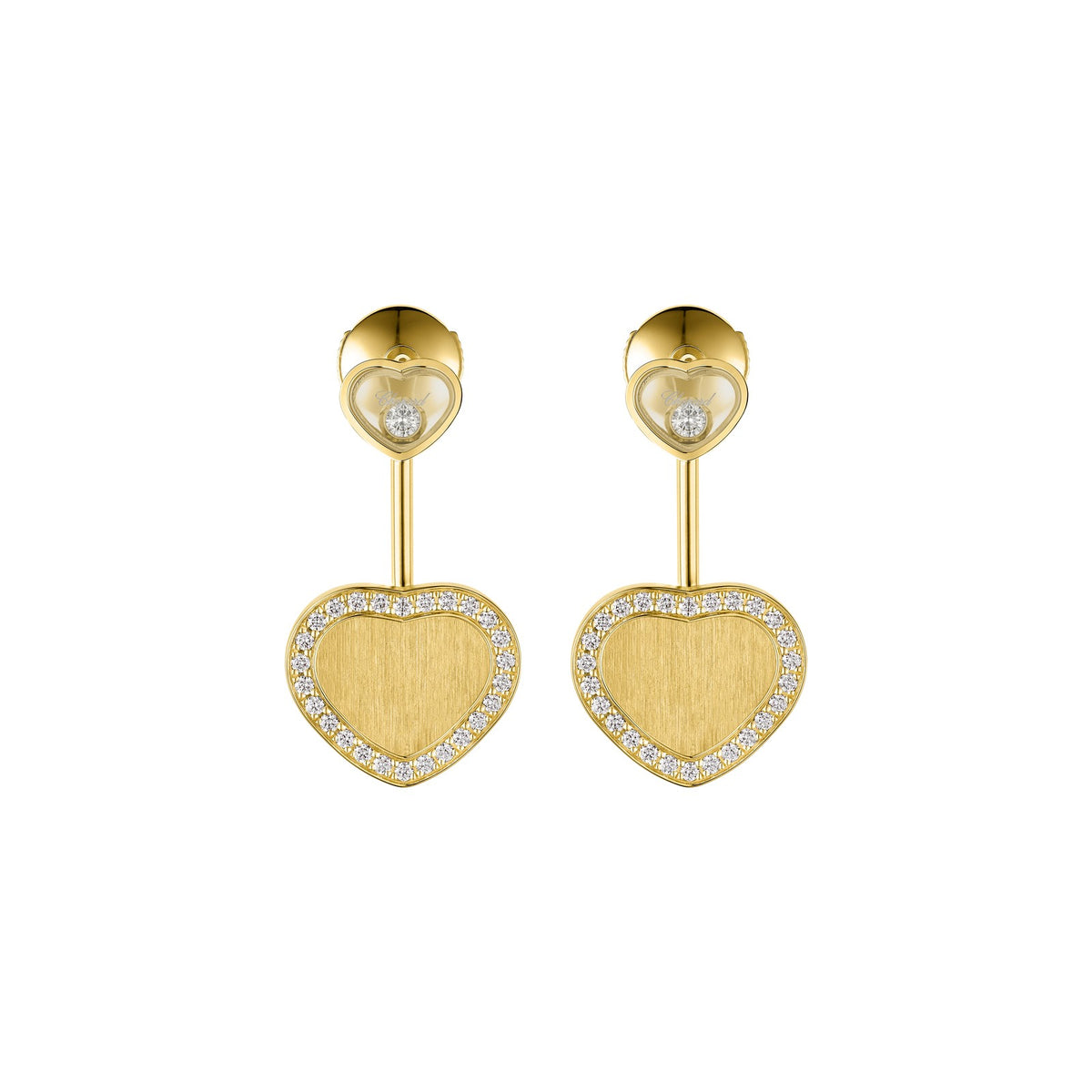 Chopard Happy Hearts earrings in 18k ethical yellow gold with moving diamonds view 3