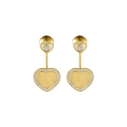 Chopard Happy Hearts earrings in 18k ethical yellow gold with moving diamonds view 3