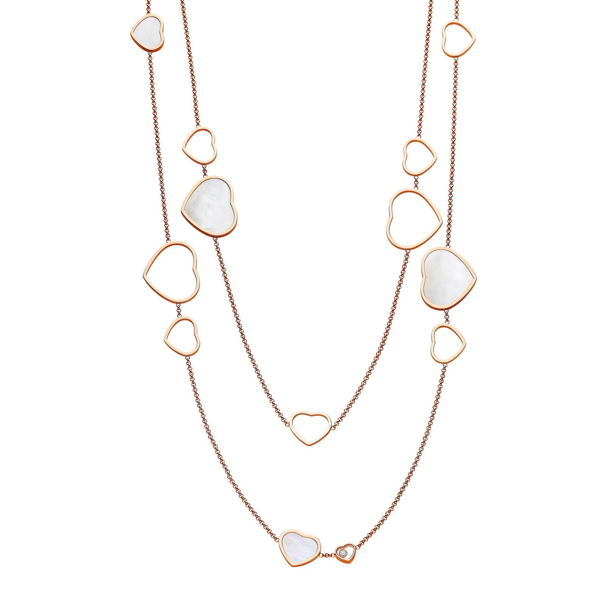 Chopard Happy Hearts necklace in 18k ethical rose gold with diamonds and mother of pearl