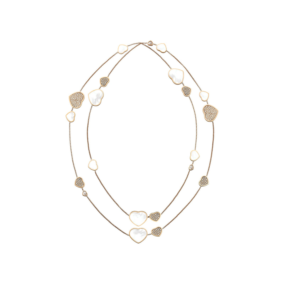 Chopard Happy Hearts necklace in 18k ethical rose gold with mother of pearl view 2