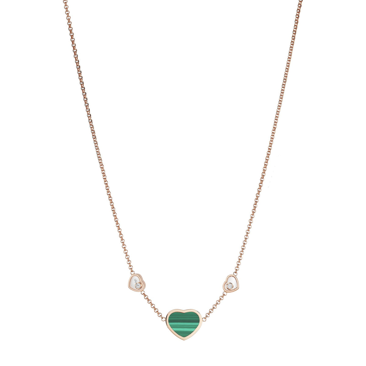 Chopard Happy Hearts necklace in 18k ethical rose gold with moving diamonds and malachite