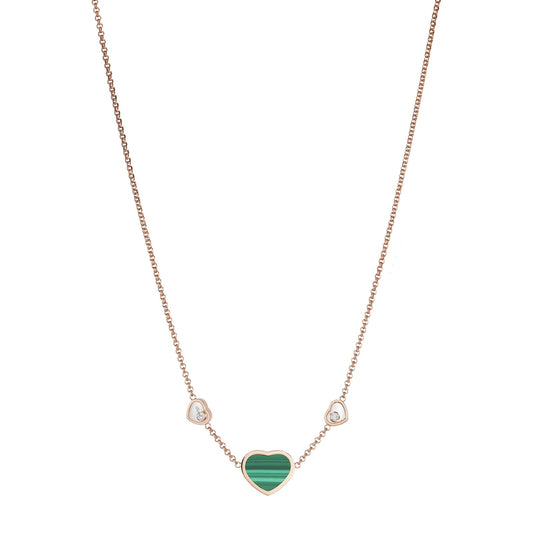 Chopard Happy Hearts necklace in 18k ethical rose gold with moving diamonds and malachite