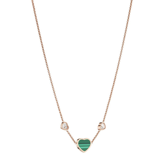 Chopard Happy Hearts necklace in 18k ethical rose gold with moving diamonds and malachite view 2