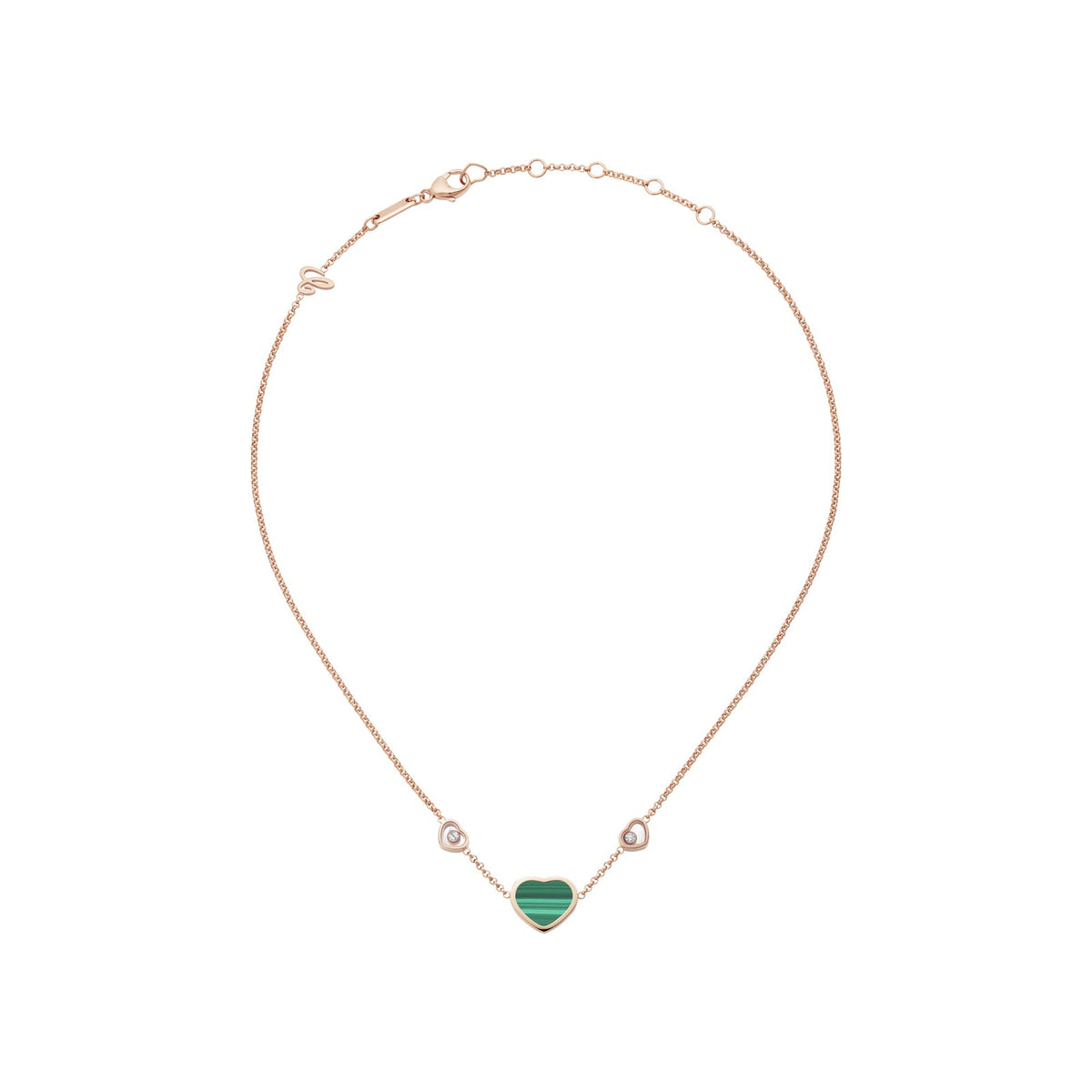 Chopard Happy Hearts necklace in 18k ethical rose gold with moving diamonds and malachite view 3