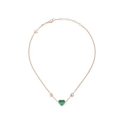Chopard Happy Hearts necklace in 18k ethical rose gold with moving diamonds and malachite view 3