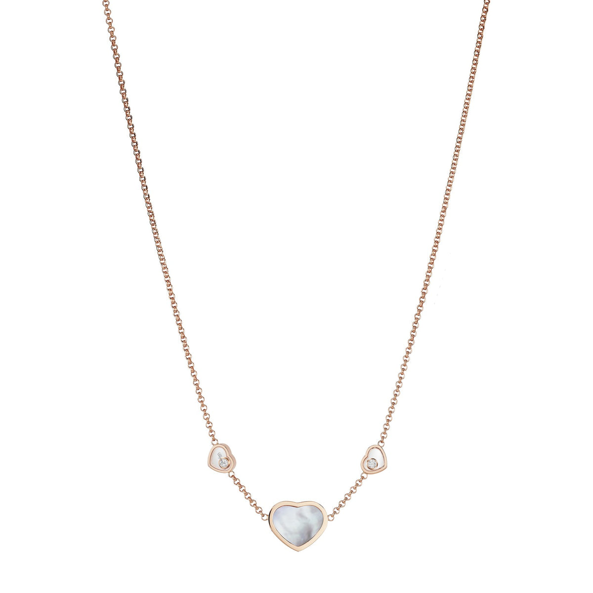 Chopard Happy Hearts necklace in 18k ethical rose gold with moving diamonds and mother of pearl