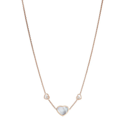 Chopard Happy Hearts necklace in 18k ethical rose gold with moving diamonds and mother of pearl