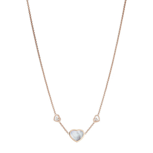 Chopard Happy Hearts necklace in 18k ethical rose gold with moving diamonds and mother of pearl