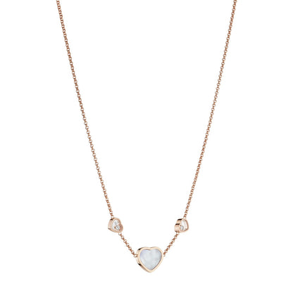 Chopard Happy Hearts necklace in 18k ethical rose gold with moving diamonds and mother of pearl view 2