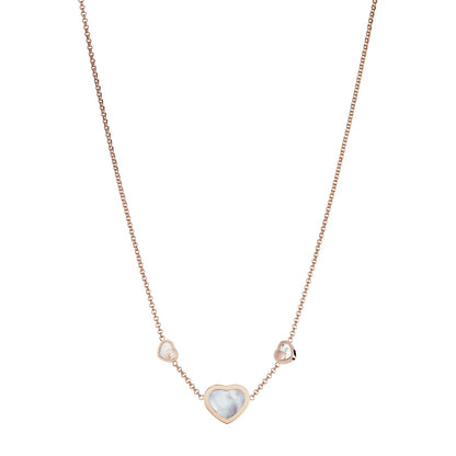 Chopard Happy Hearts necklace in 18k ethical rose gold with moving diamonds and mother of pearl view 4