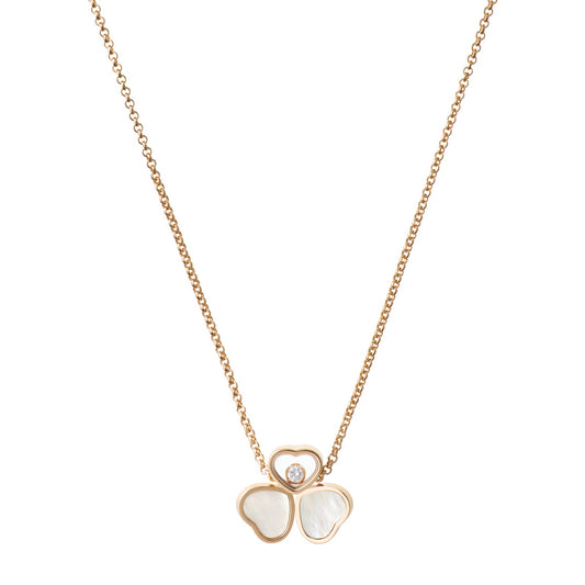 Chopard Happy Hearts necklace in 18k ethical rose gold with moving diamonds and mother of pearl