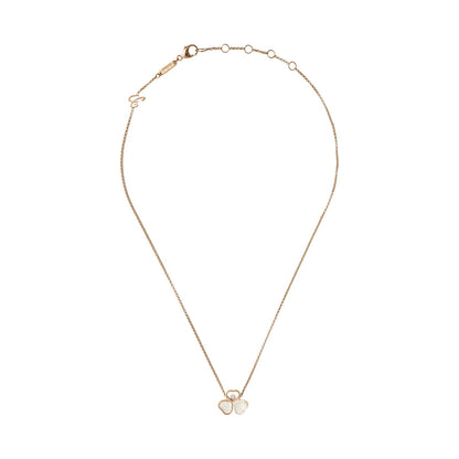 Chopard Happy Hearts necklace in 18k ethical rose gold with moving diamonds and mother of pearl view 3
