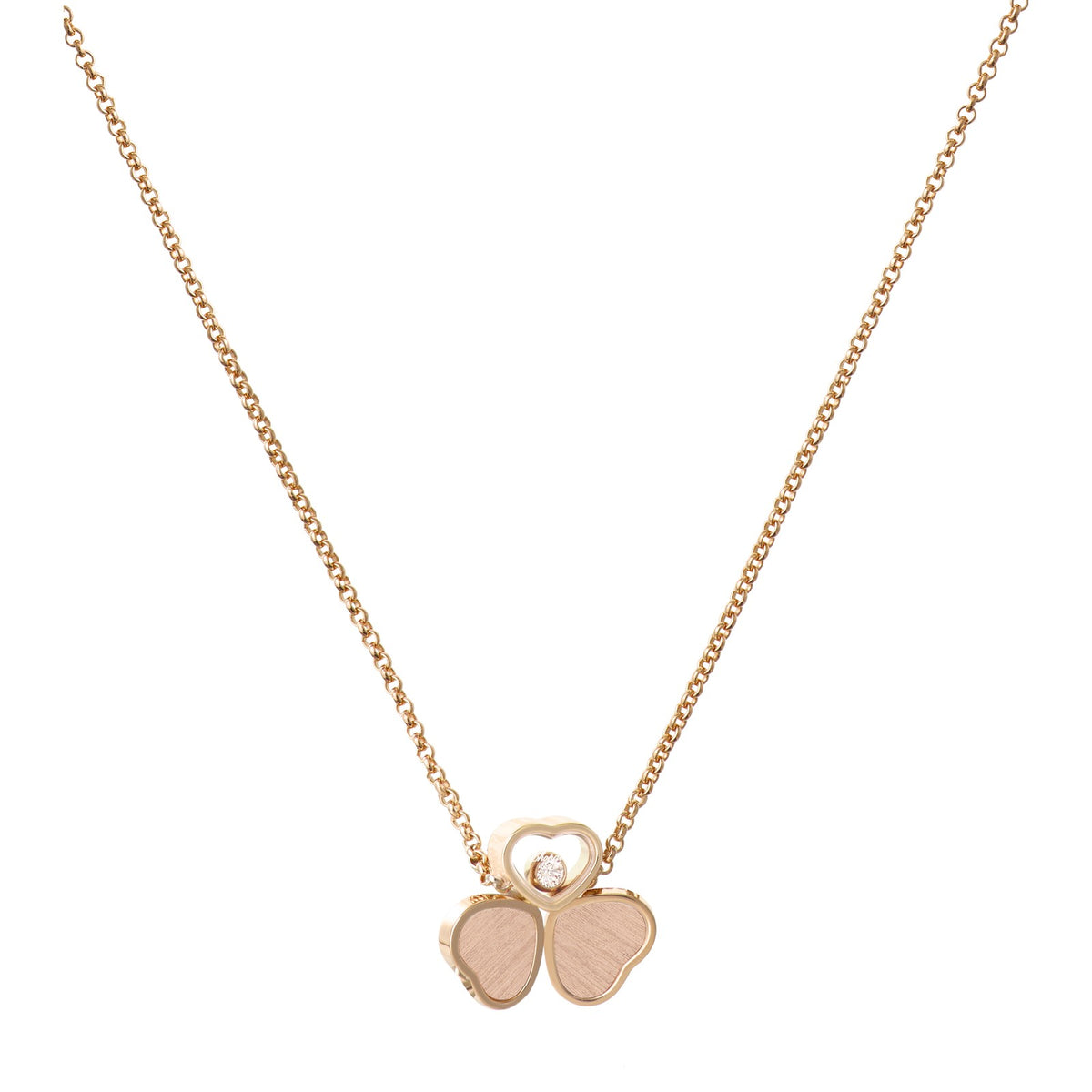 Chopard Happy Hearts necklace in 18k ethical rose gold with moving diamonds view 2