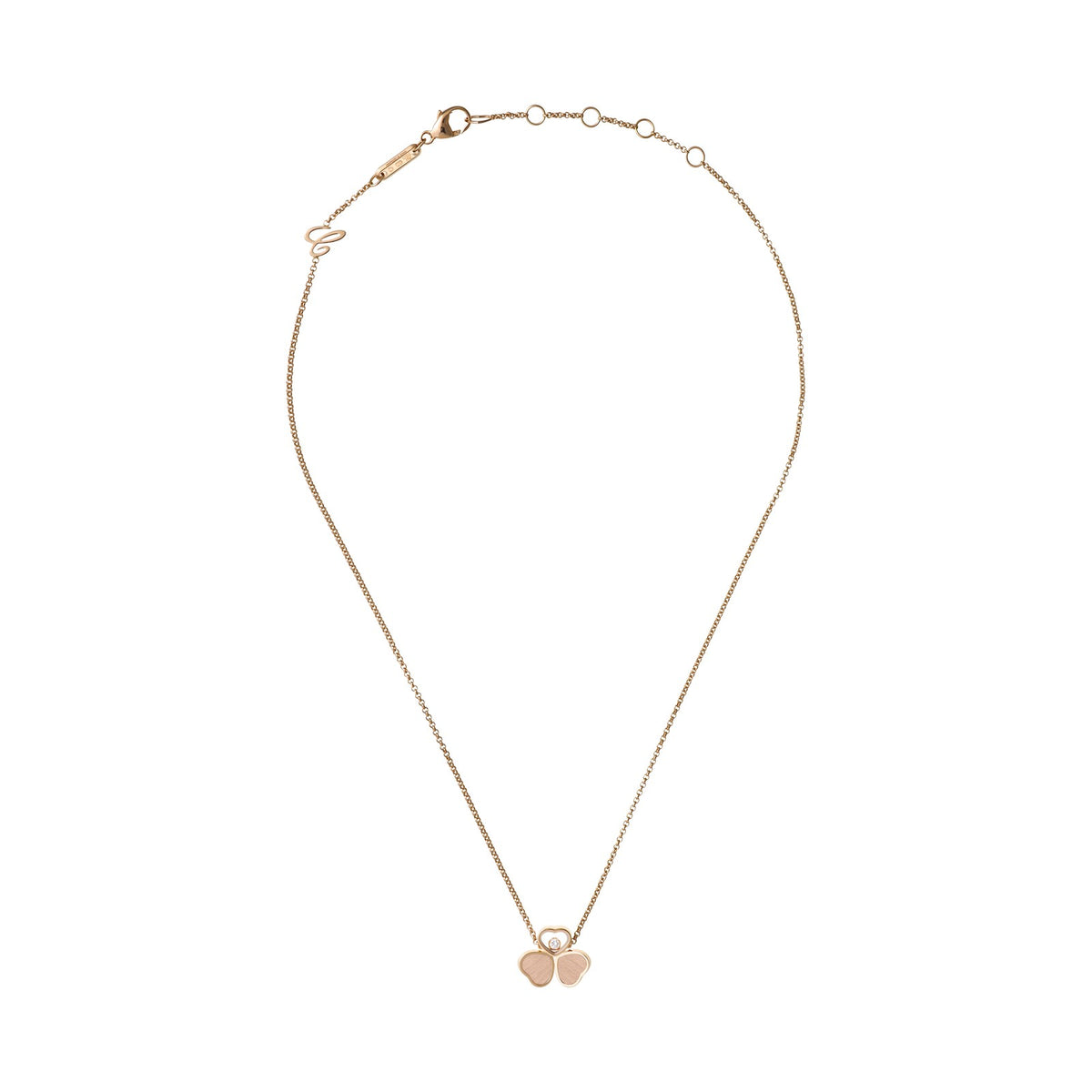 Chopard Happy Hearts necklace in 18k ethical rose gold with moving diamonds view 3