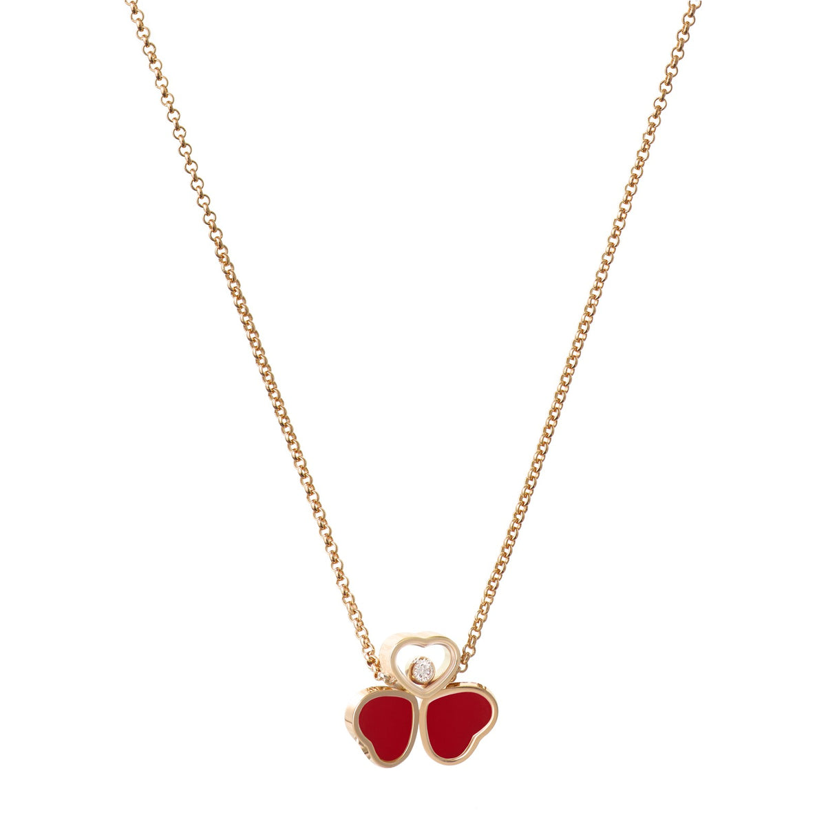 Chopard Happy Hearts necklace in 18k ethical rose gold with moving diamonds view 2
