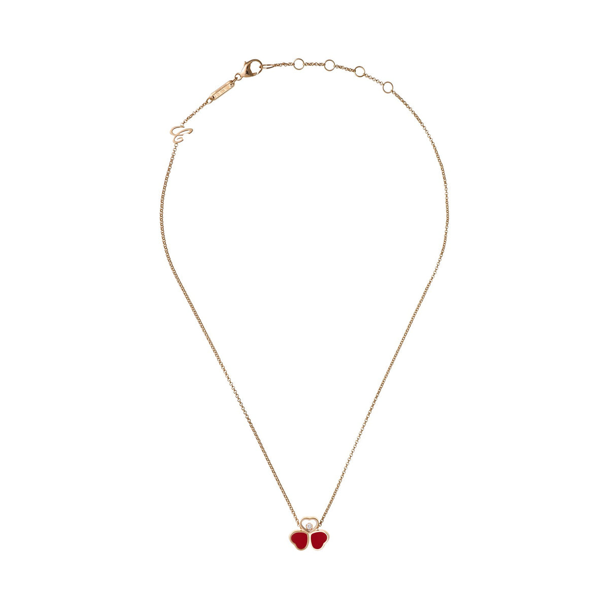 Chopard Happy Hearts necklace in 18k ethical rose gold with moving diamonds view 3