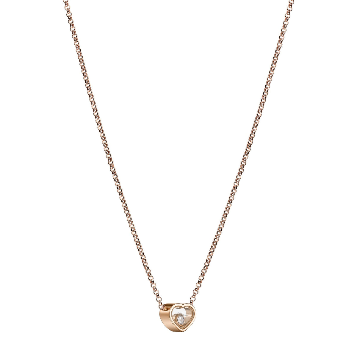 Chopard Happy Hearts necklace in 18k ethical rose gold with moving diamonds view 2