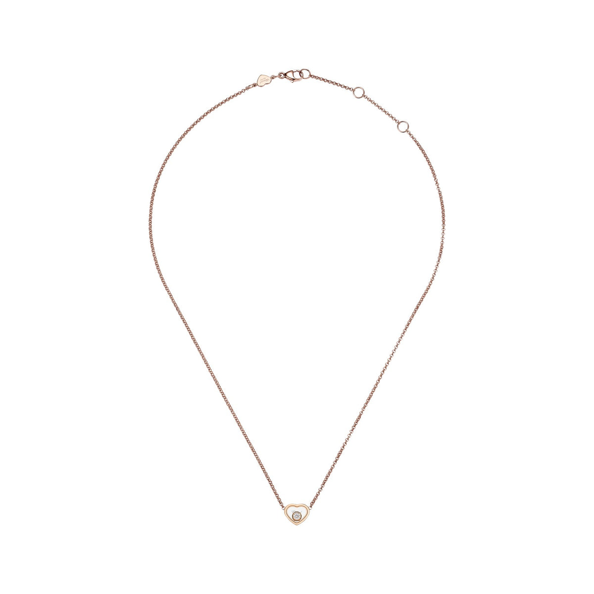 Chopard Happy Hearts necklace in 18k ethical rose gold with moving diamonds view 3