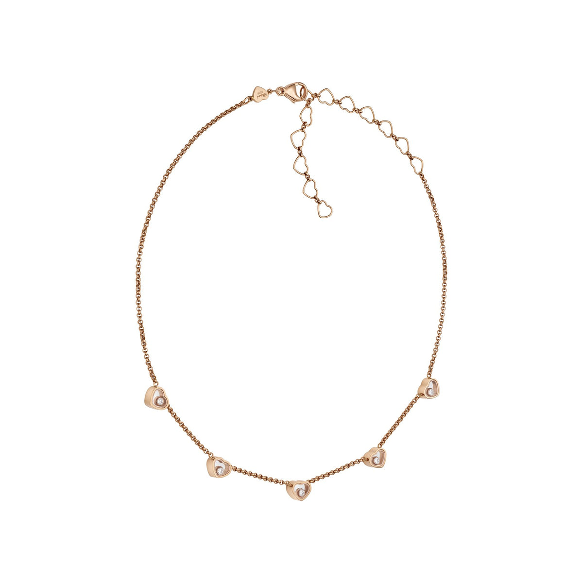 Chopard Happy Hearts necklace in 18k ethical rose gold with moving diamonds view 2