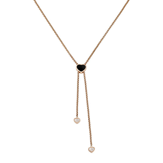 Chopard Happy Hearts necklace in 18k ethical rose gold with moving diamonds and onyx