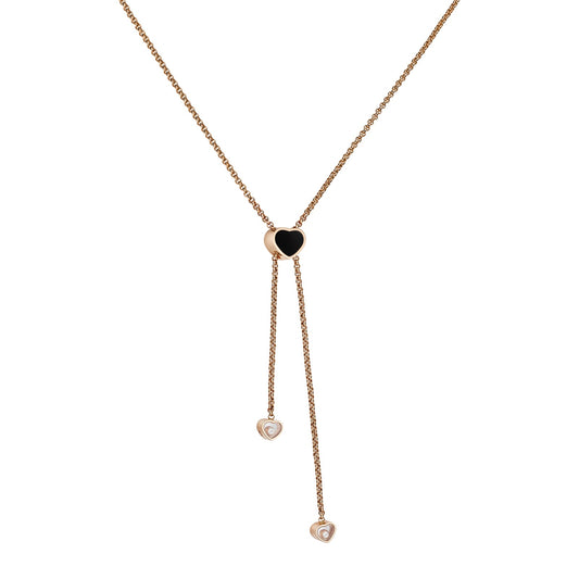 Chopard Happy Hearts necklace in 18k ethical rose gold with moving diamonds and onyx view 2