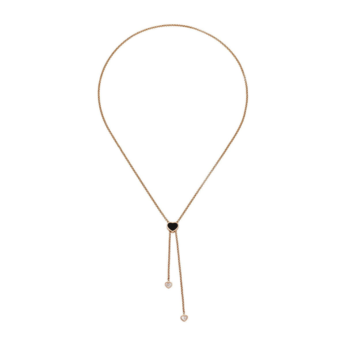 Chopard Happy Hearts necklace in 18k ethical rose gold with moving diamonds and onyx view 3