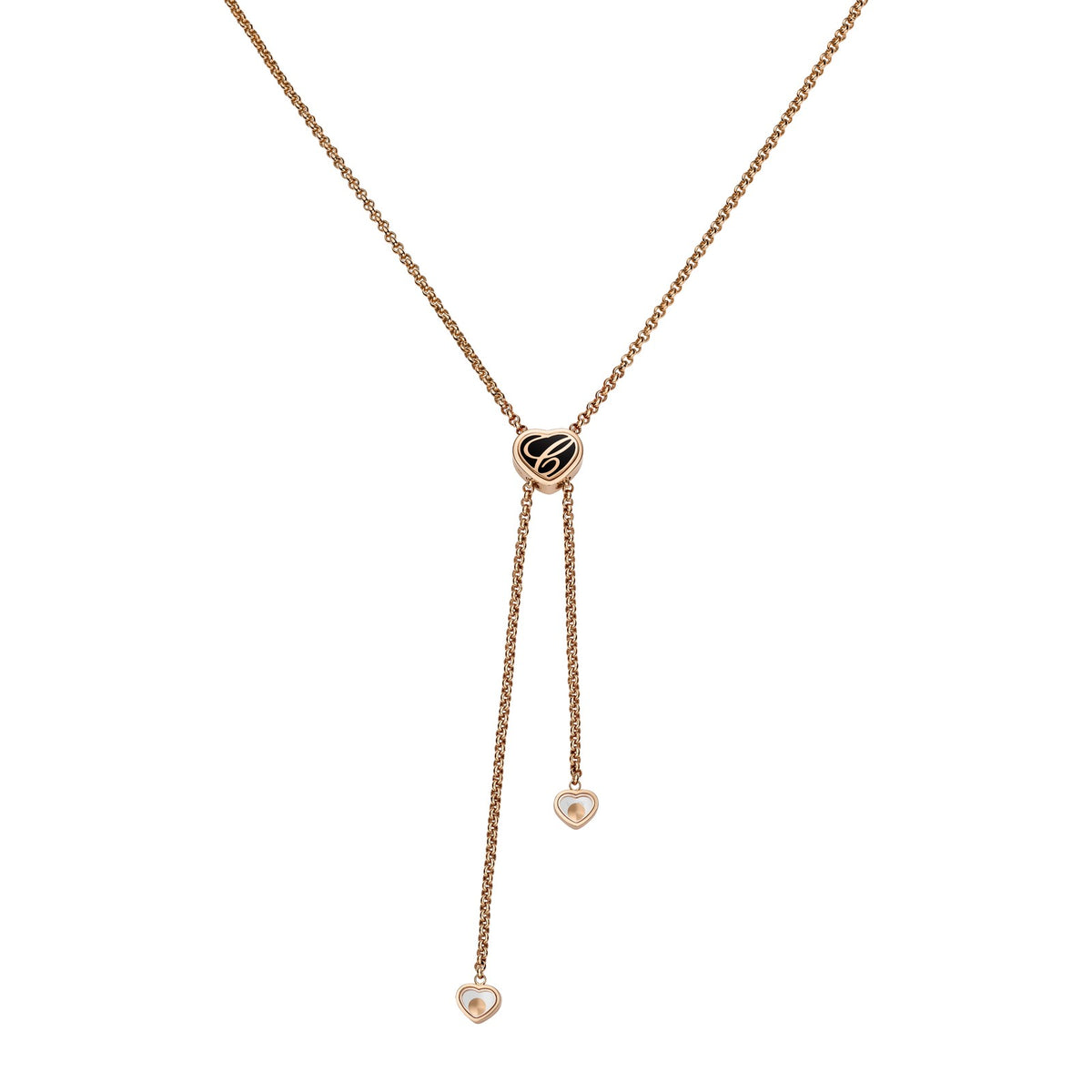 Chopard Happy Hearts necklace in 18k ethical rose gold with moving diamonds and onyx view 4
