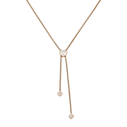Chopard Happy Hearts necklace in 18k ethical rose gold with moving diamonds and mother of pearl