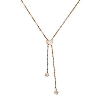 Chopard Happy Hearts necklace in 18k ethical rose gold with moving diamonds and mother of pearl view 2