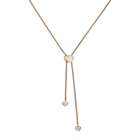 Chopard Happy Hearts necklace in 18k ethical rose gold with moving diamonds and mother of pearl view 2