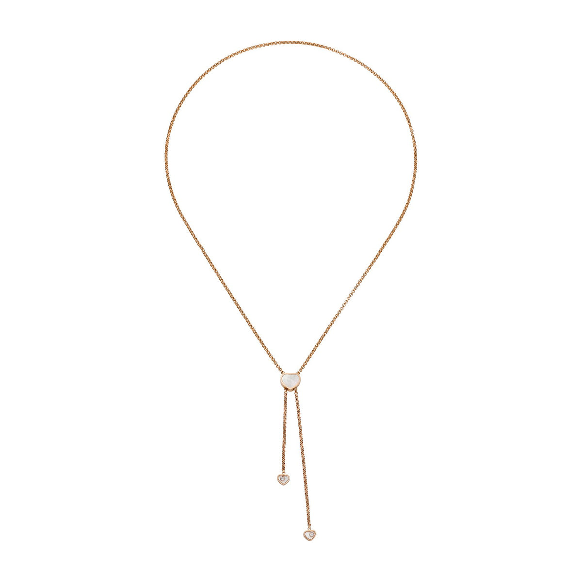 Chopard Happy Hearts necklace in 18k ethical rose gold with moving diamonds and mother of pearl view 3
