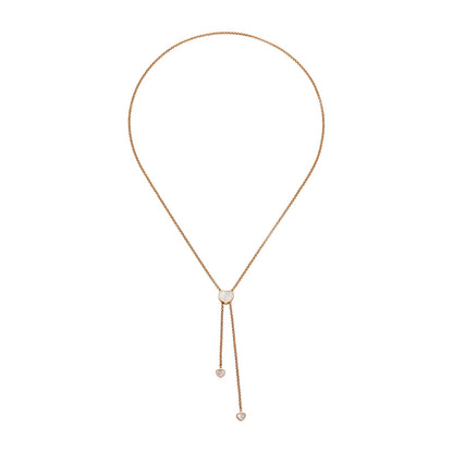 Chopard Happy Hearts necklace in 18k ethical rose gold with moving diamonds and mother of pearl view 3
