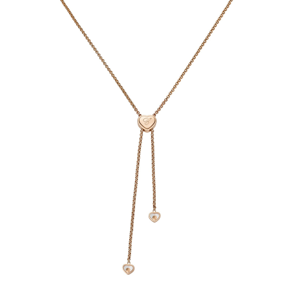 Chopard Happy Hearts necklace in 18k ethical rose gold with moving diamonds and mother of pearl view 4