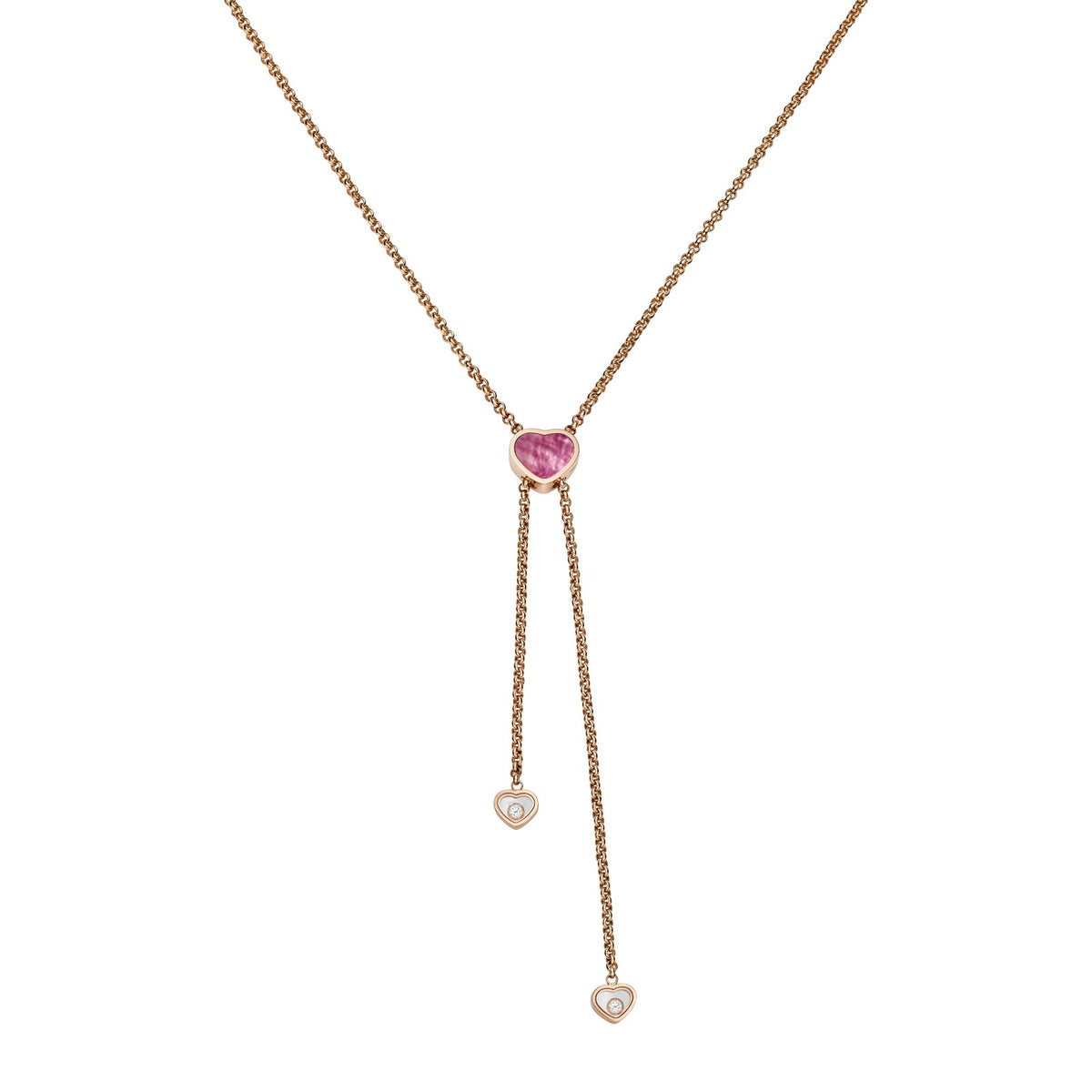 Chopard Happy Hearts necklace in 18k ethical rose gold with moving diamonds and mother of pearl
