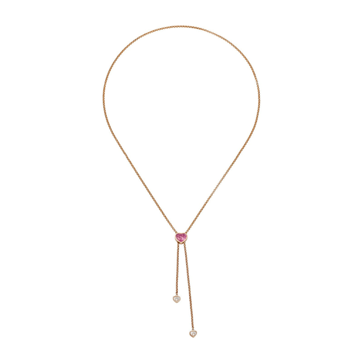 Chopard Happy Hearts necklace in 18k ethical rose gold with moving diamonds and mother of pearl view 3