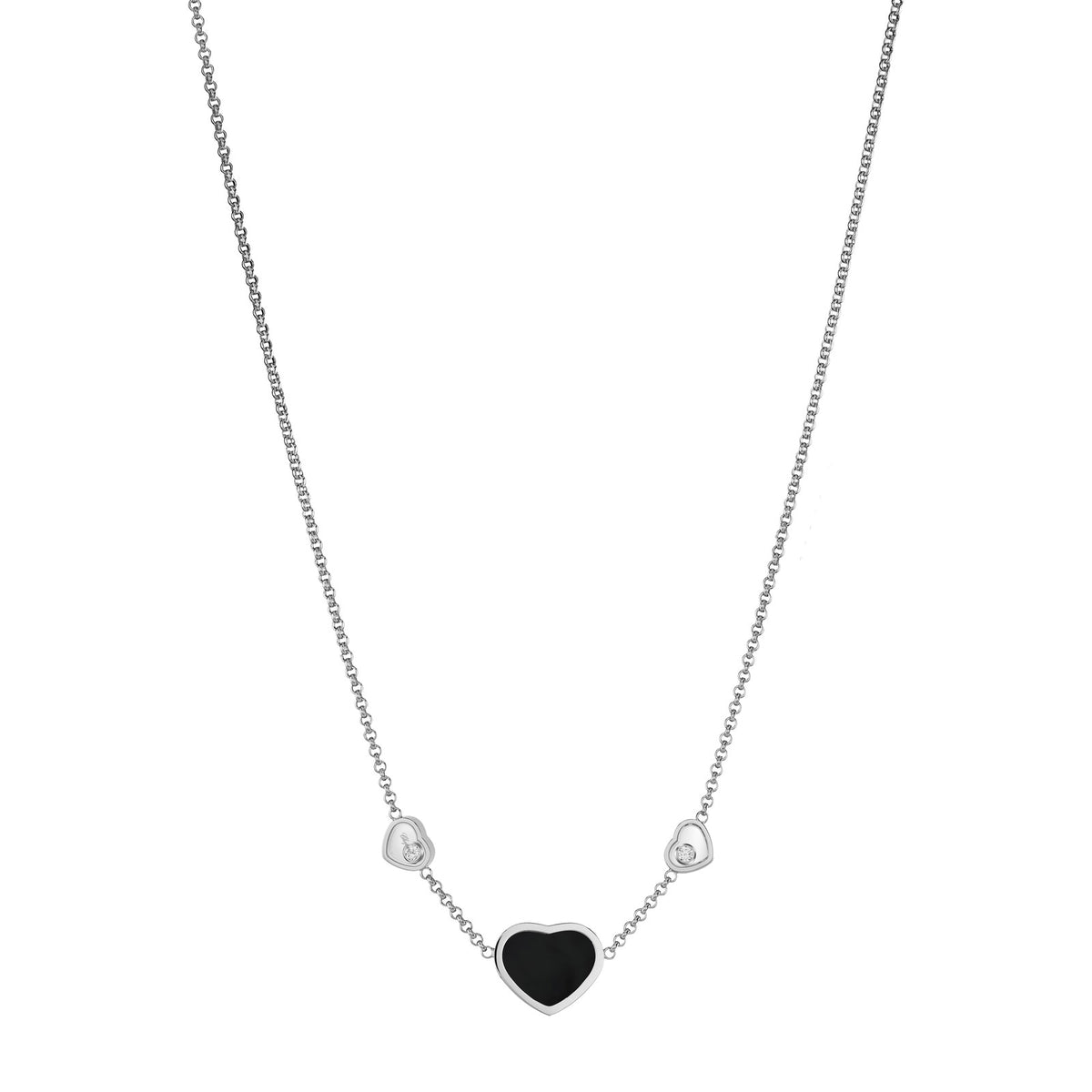 Chopard Happy Hearts necklace in 18k ethical white gold with moving diamonds and onyx