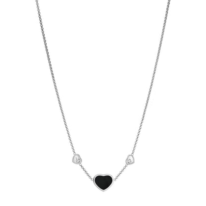 Chopard Happy Hearts necklace in 18k ethical white gold with moving diamonds and onyx