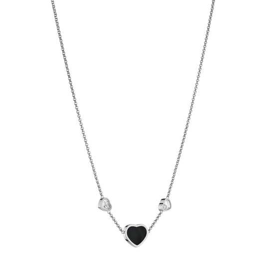 Chopard Happy Hearts necklace in 18k ethical white gold with moving diamonds and onyx view 2