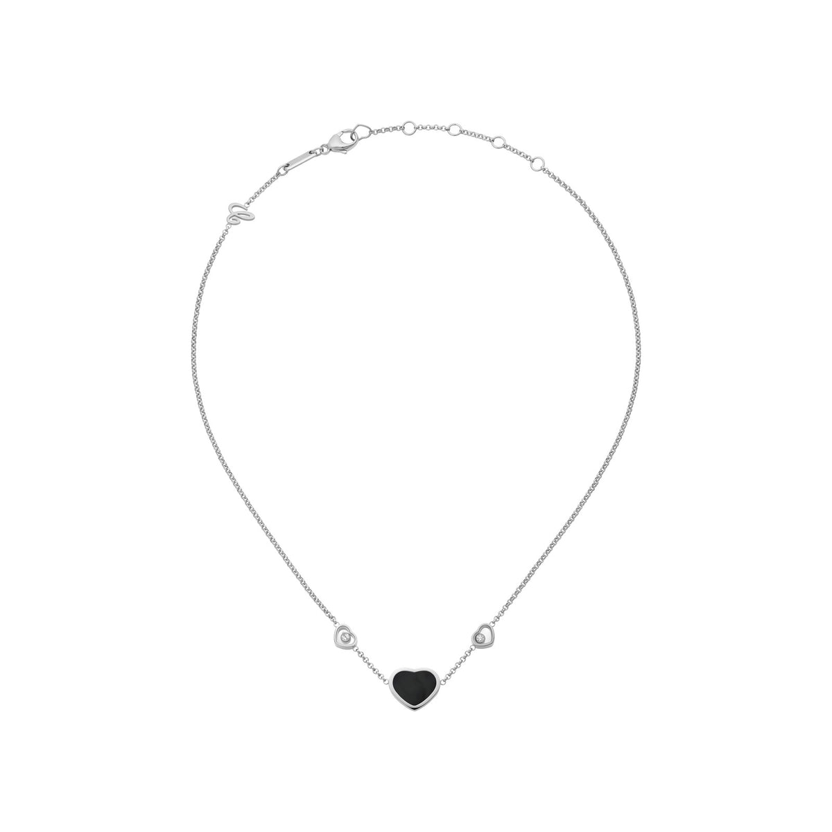 Chopard Happy Hearts necklace in 18k ethical white gold with moving diamonds and onyx view 3